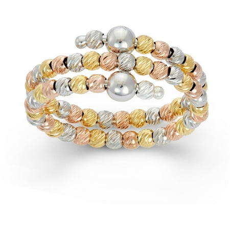 Giuliano Mameli Rhodium and 14kt Gold and Rose Gold-Plated Sterling Silver DC Bead Ring