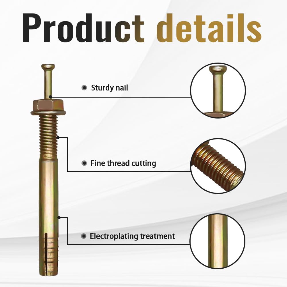 3/8” 3-1/2” drive-in anchor, hammer type nail expansion anchor, metal impact core nail screw fasteners, suitable for concrete and cement (20 pieces)