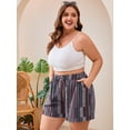 thumbnail image 4 of SHOWMALL Women's Plus Size Summer Shorts, Lightweight Breathable Casual Shorts with Pockets, Ethnic Geometric Stripe 3X Elastic Drawstring Waist High Waisted Lounge Beach Shorts, 4 of 7