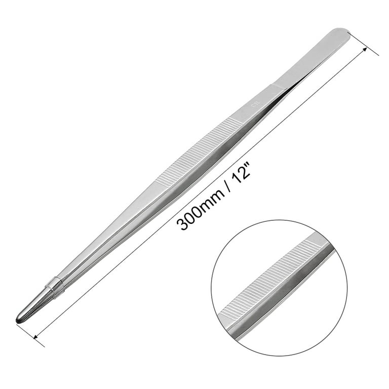 SE 12-Inch Stainless Steel Tweezers - Durable Knurled Handle