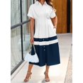 thumbnail image 2 of Women Shirt Dress Short Sleeve Button Down Corset Waist Midi Dress with Striped Hem, 2 of 6