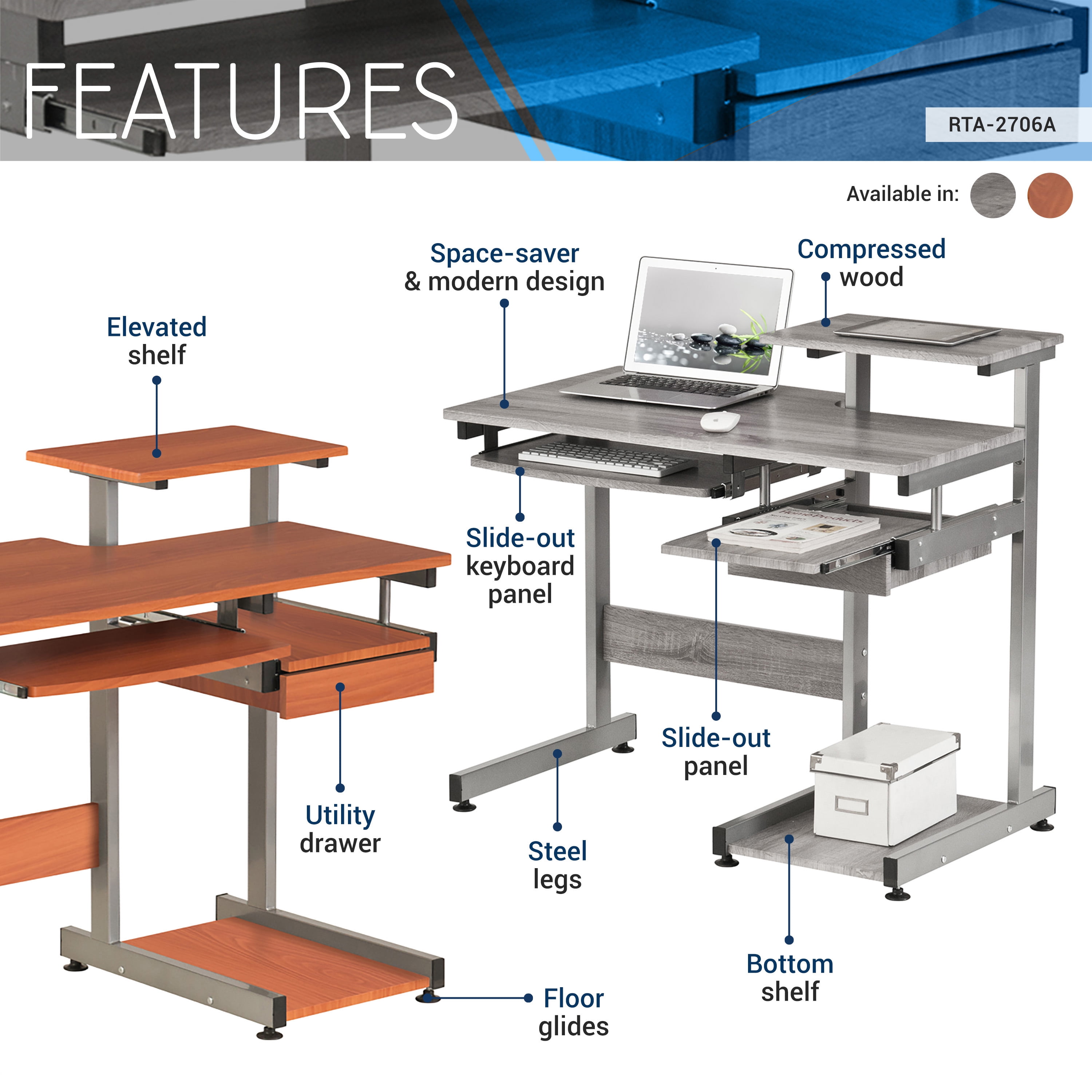 Woodgrain Complete Computer Workstation Desk, Moisture Resistant MDF Writing Table with Pullout Keyboard Tray, CPU Shelf & Storage Drawer, Scratch-Proof Steel Frame for Home Office