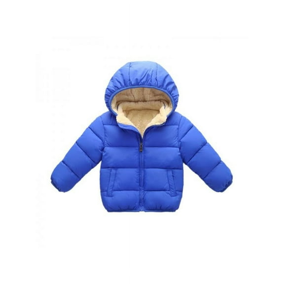 Kids Winter Warm Jacket Children Plus Velvet Cotton Hooded Puffer Coat for 2-7 Y