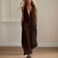 thumbnail image 2 of ClodeEU Women's Sleeveless Wide Leg Jumpsuit,Button Down Casual Linen Romper with Pockets Brown,Women's Plus M, 2 of 9