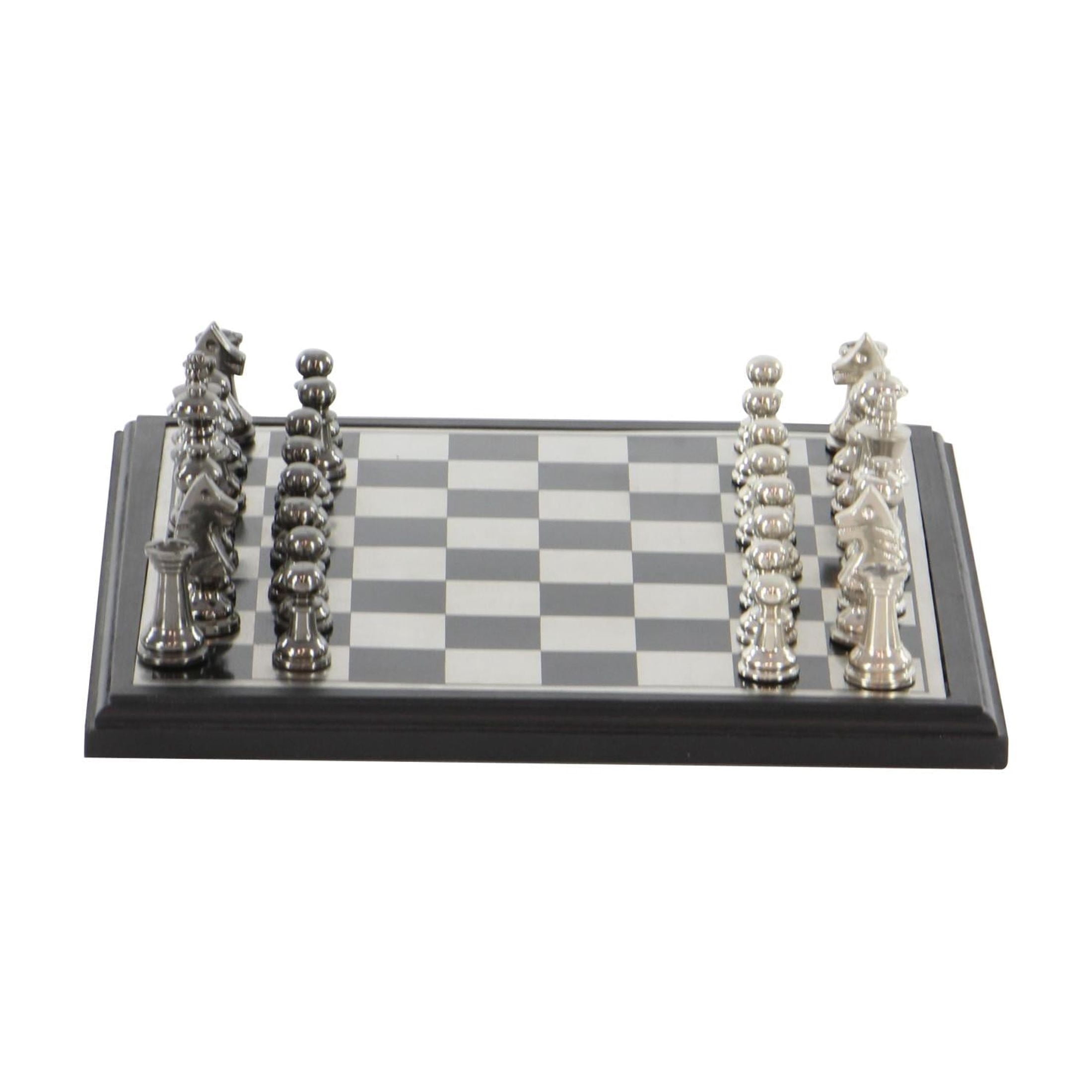DecMode 12" x 1" Silver Aluminum Metal Chess Game Set with Black and Silver Pieces, 1-Piece
