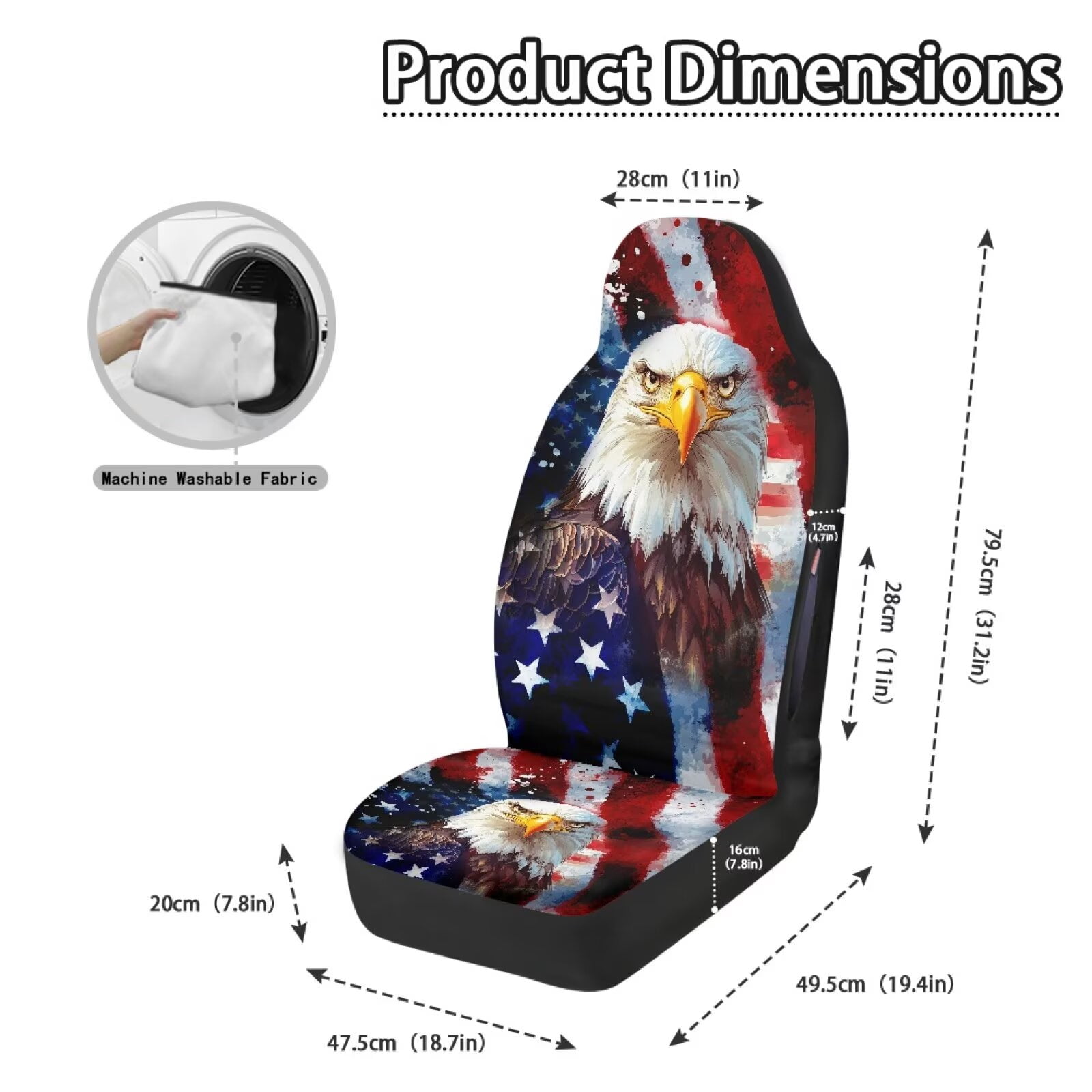 Binienty Eagle American Flag Car Seat Covers Front Seats Airbag Safe Side Airbag Compatible Car Seat Cover Protector Patriotic Auto Accessories for Cars SUV Truck Van