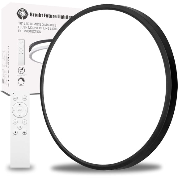 1Pack 16 Inch Remote Control Dimmable LED Flush Mount Ceiling Light Panel,32W 3840LM,2700K-6000K Adjustable Color,Ultra Thin Round Black Ceiling Light Fixture for Hallway Kitchen Bedroom Home Office