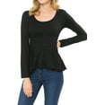 thumbnail image 2 of SSOULM Women's Long Sleeve Stetchy Knit Ruffle Hem Peplum Blouse Top with Plus Size, 2 of 5