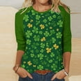 thumbnail image 2 of Saint Patricks Day Outfit Women 3/4 Sleeve Crew Neck Raglan Tee Shamrock Clover Shirt Loose Fit Soft Tops Green Irish Blouse, 2 of 7