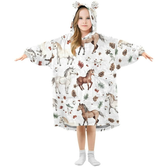 joogoo Wearable Blanket Cute Horse Pinecones Hoodie for Oversized Sherpa Hooded 3-14 YR M