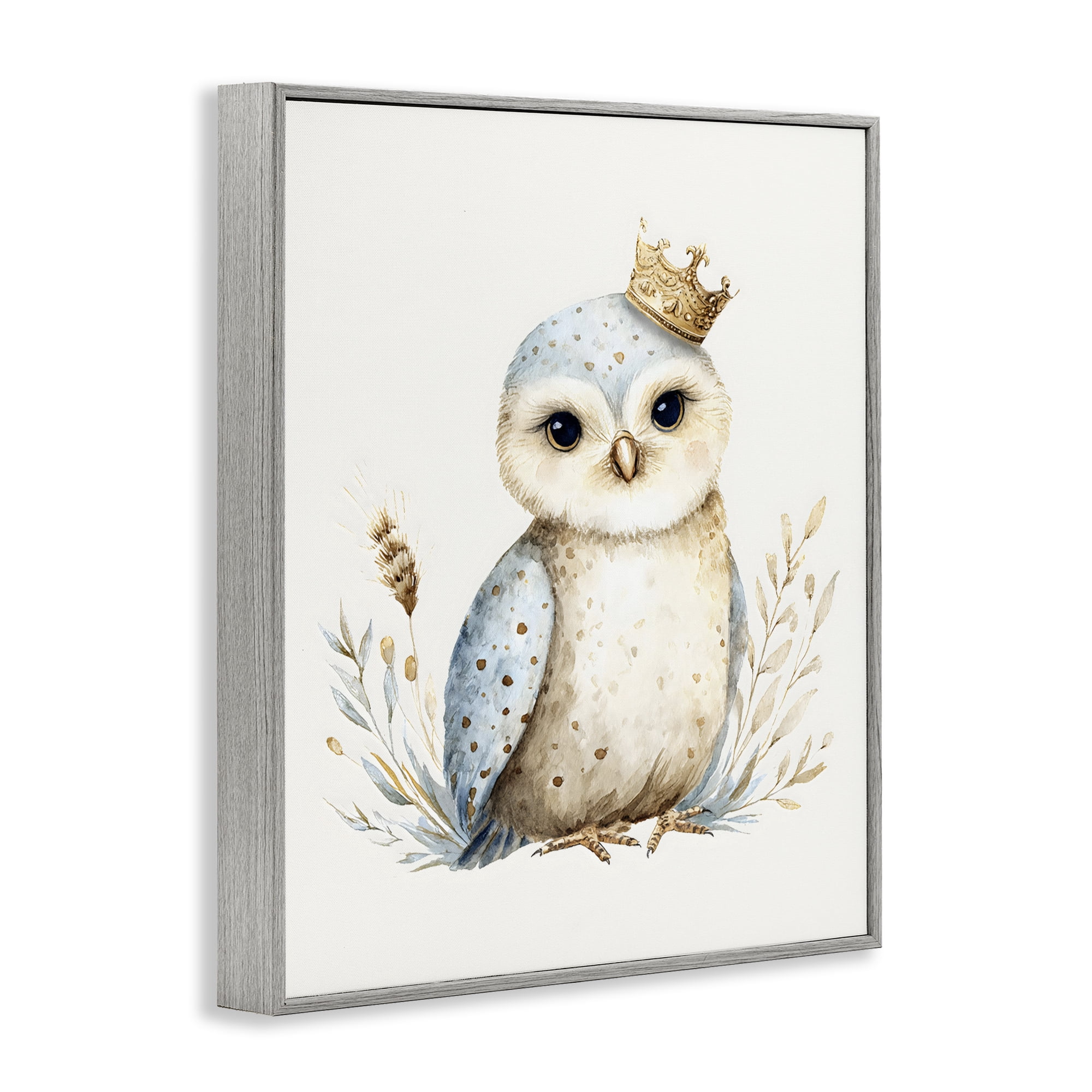Stupell Industries Watercolor Nursery Owl Gray Framed Giclee Art, design by LSR Design Studio