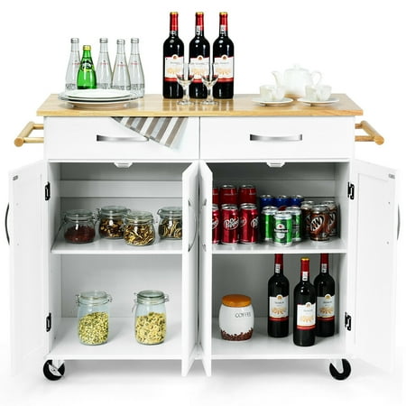 Costway Kitchen Trolley Island Utility Cart Wood Top Rolling