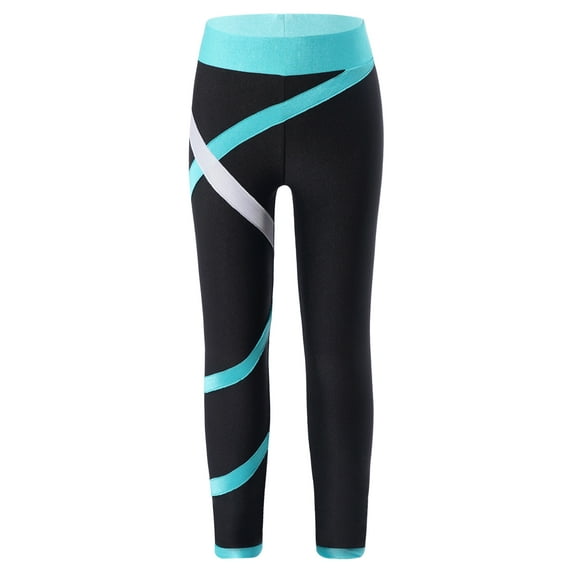 IEFIEL Girls Figure Ice Skating Pants Color Block Stretchy Tights Dance Yoga Gymnastics Leggings Green 6