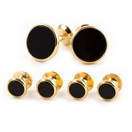 - Cuff Daddy Classic Onyx Gold Overlay Cufflink Set
