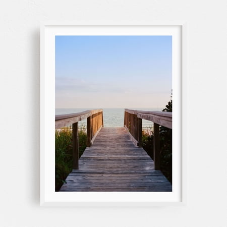 Walk on the Beach - Santa Rosa Beach Florida Photography Beach Boardwalk Seaside Coastal Ocean Scenic Nature White Framed Wall Art Print 12 x 16 inches