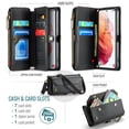 thumbnail image 3 of Crossbody for Samsung Galaxy S21 Case Wallet【RFID Blocking】with 7-Card Holder Zipper Bills Slot, Soft PU Leather Magnetic Shoulder Wrist Strap for Galaxy S21 Wallet Case Women, 3 of 14