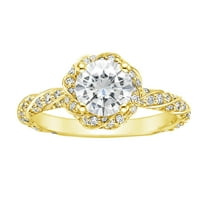 Arista 1-1/3 Carat T.W. Swarovski Stone Twisted Shank Engagement Ring in Yellow plated Sterling Silver