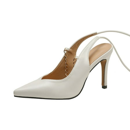 

Cglfd Women S Shoes Fashion Solid Color Minimalistic Metal Chain Sexy Pointed Lacing Fine Heels Sandals