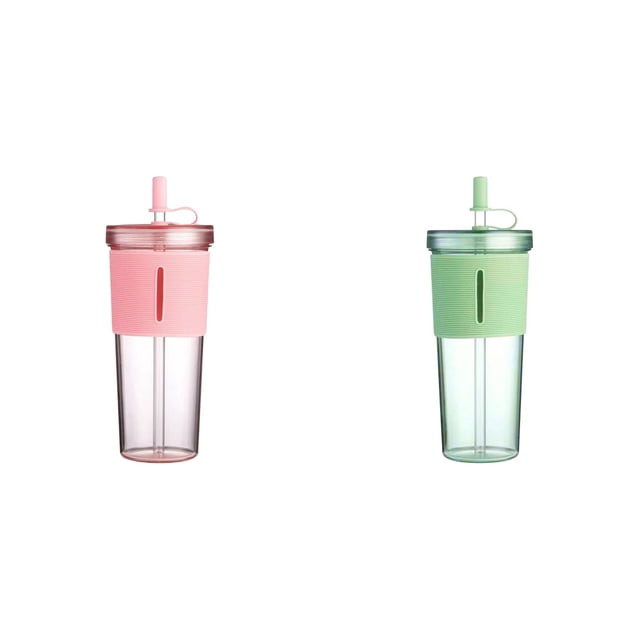 YWIYIUD 2 Pcs Bouteille d'Eau Pratique Grande Capacité 2.56x7.68 Pouces Bouteille d'Eau de Voyage Portable et Réutilisable avec Couvercle et Paille Convenant à la Maison, à la Randonnée, au Camping et aux Sports de Plein Air