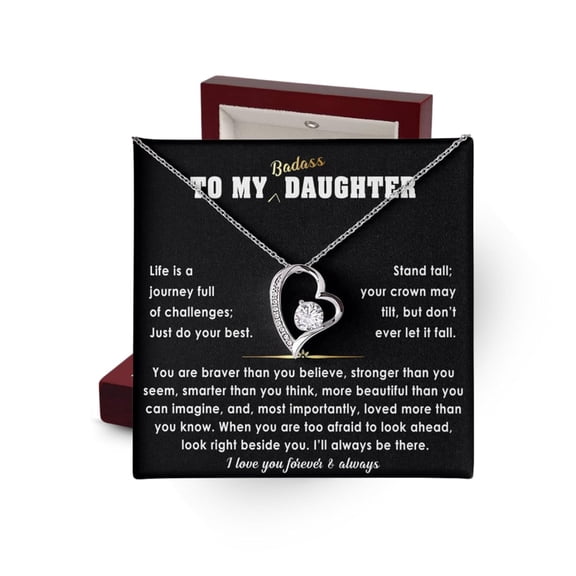 To My Badass Daughter Necklace From Mom And Dad With Heartfelt Message & Elegant Box, Mother Daughter Necklace, Birthday Daughters, Daughter Jewelry From Mom 7 #2015, White Forever Love Necklace