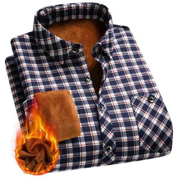 Fnooota Mens Plaid Shirts with Pockets, Winter Long Sleeve Colored Thermal Button Down Shirts Red Size XL-5XL
