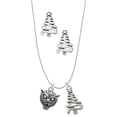 thumbnail image 1 of Delight Jewelry Silvertone Small Wildcat - Mascot Silver tone Zig Zag Christmas Tree Charm Necklace and Stud Earrings, 1 of 4