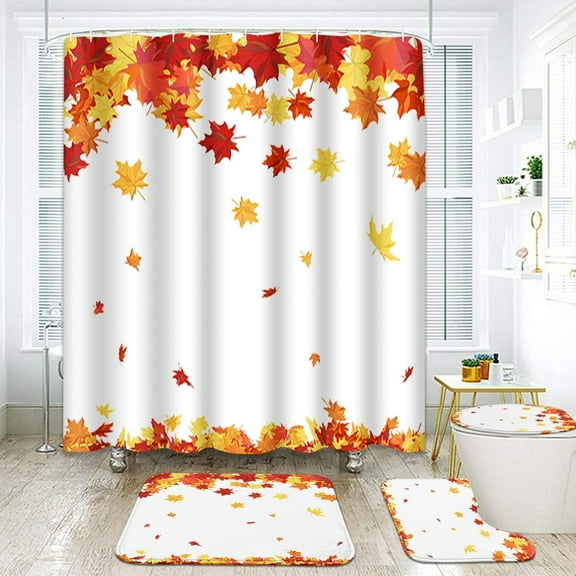 Pumpkin Bathroom Sets with Shower Curtain and Rugs and Accessories,Autumn Fall Halloween Shower Curtain Sets, Thanksgiving Vintage Orange Shower Curtains for Bathroom Decor 4 Pcs