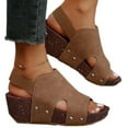 thumbnail image 4 of Sandals for Women 2025, Xunlbb Women's Summer Plus-size Vintage Solid Color Wedge Heel Fish Mouth Sandals(Khaki,Size:36), 4 of 8