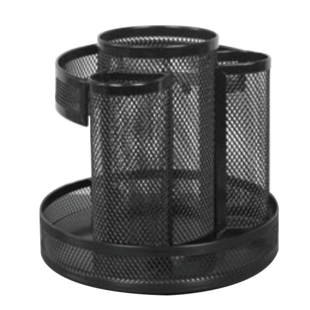 Universal UNV20022 6.5 in. x 6.13 in. Rotating Metal Mesh Desktop Organizer - Black