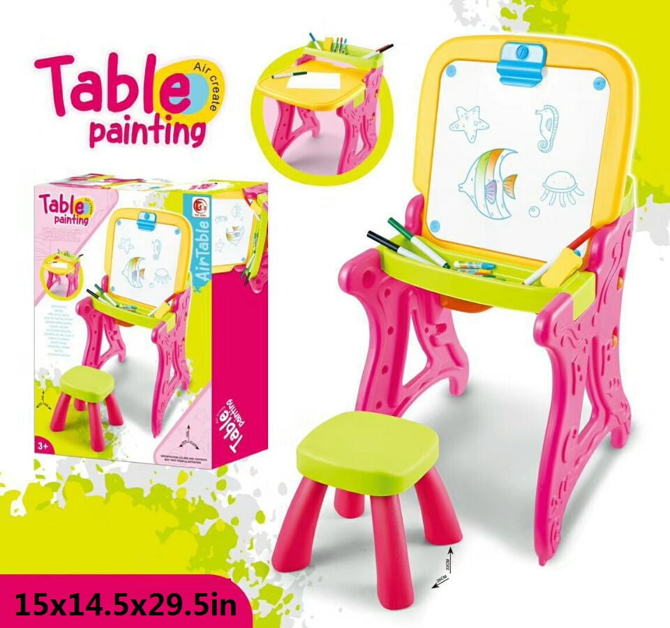 2in1 Art Studio Easel Desk With Stool & Storage, Foldable Activity