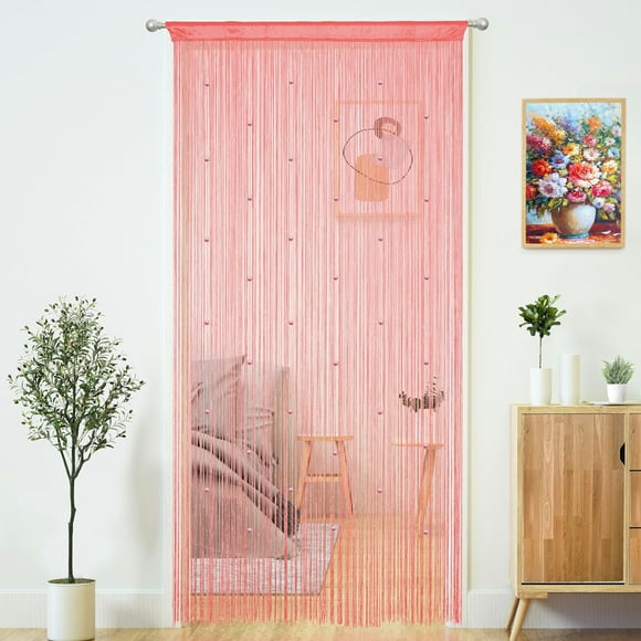 Cortina YaoYue con cordón con borlas rosas, 100 x 200 cm
