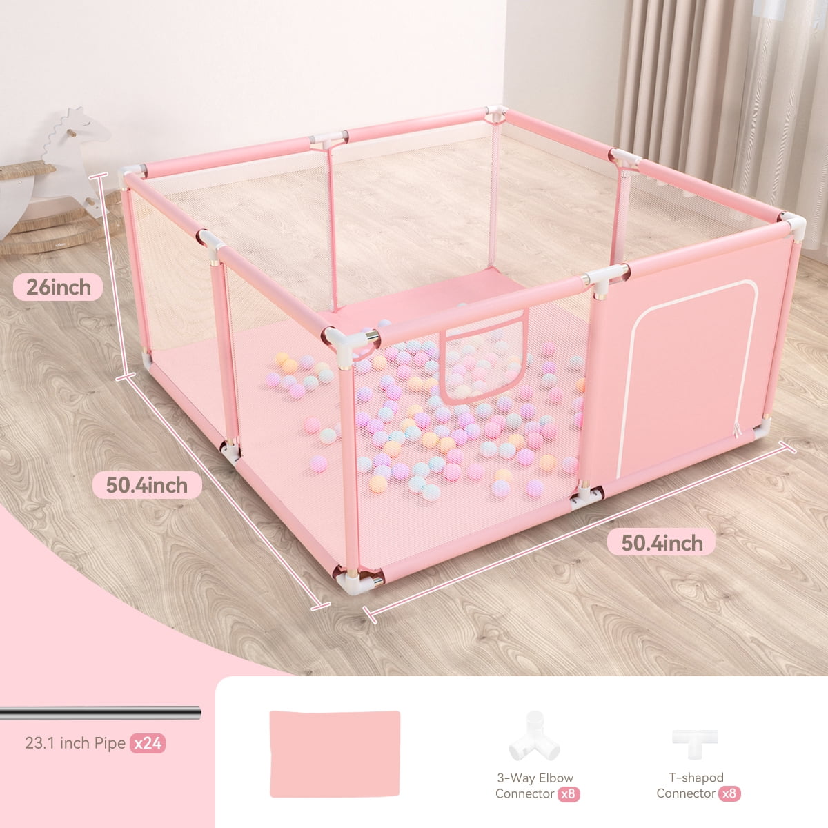 Baby Playpen, Outdoor Play Yard, Portable Play Yard 4-Panel- Baby Foldable Safety Playpen for Infant Toddler,Pink
