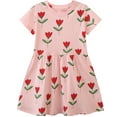thumbnail image 6 of WIBACKER 2-7T little Girls Summer Pink Flowers Cotton Short Sleeve Casual Dress 6T, 6 of 6