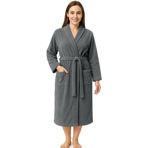 RIVERSIDE 100% Cotton Terry Bathrobe for Men & Women, Absorbent Spa Robe with Shawl Collar, Belt & Pockets - Gray