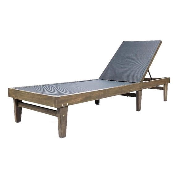 Benjara Liam Outdoor Chaise Lounger- 78" Mesh Seat- Dark Gray Acacia Wood Frame