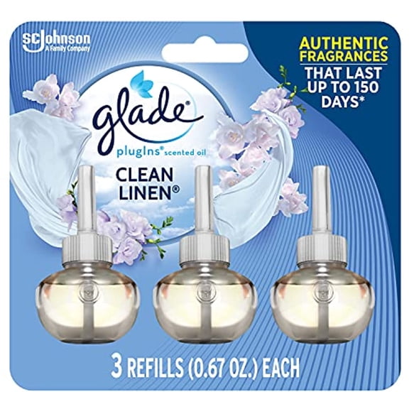 Glade PlugIns Refills Air Freshener, Scented and Essential Oils for Home and Bathroom, Clean Linen, 2.01 Fl Oz, 3 Count