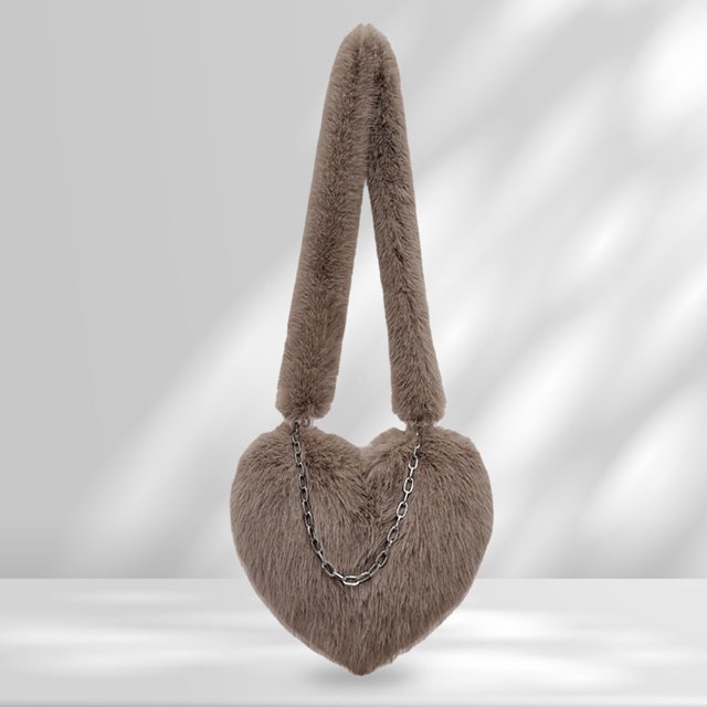 Bolso de hombro peludo para mujer, bolso informal con forma de corazón de amor, bolso elegante para chica con cadena suave