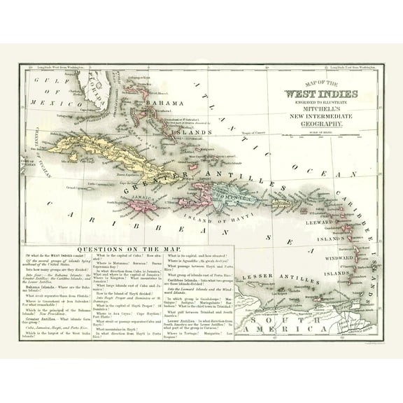 Historic Map - West Indies - Mitchell 1869 - 29.36 x 23 - Vintage Wall Art
