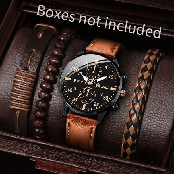 4/5 Uds. Relojes de moda para Hombre, correa de cuero de nailon informal, conjunto de pulseras de Reloj de cuarzo para Hombre, Reloj para Hombre (sin caja)
