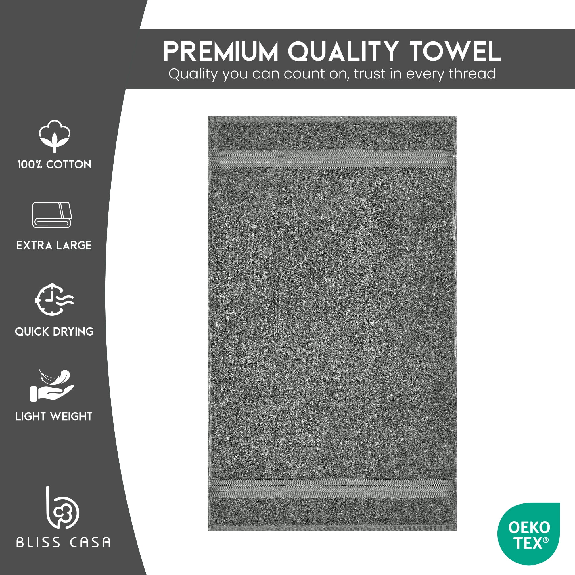 Bliss Casa Bath Towel Set 27 x 54 Inch (4 Pack) - 600 GSM 100% Combed Cotton Quick Drying Highly Absorbent Thick Bathroom Towels - Soft Hotel Quality for Bath and Spa