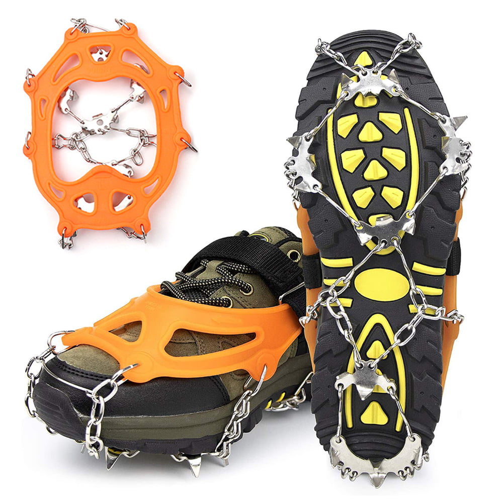 Crampons Traction Cleats Ice Cleats Snow Grips Grippers Anti Slip Stainless Steel Microspikes with 19 Spikes 1 Free Pouch for Men Women Boots Shoes Hiking Backpacking Mountaineering 