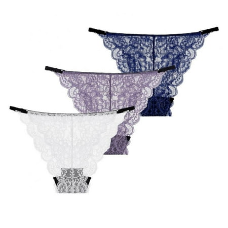 

Miyanuby Ladies Underwear Floral Lace G-String Thong Panties - Low Rise Y-back Breather Comfortable Smooth Panties for Women(3-Packs)