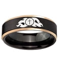 thumbnail image 2 of Religious Flame Cross 8MM Step Edge Black And Rose Gold Tungsten Men Ring, 2 of 2
