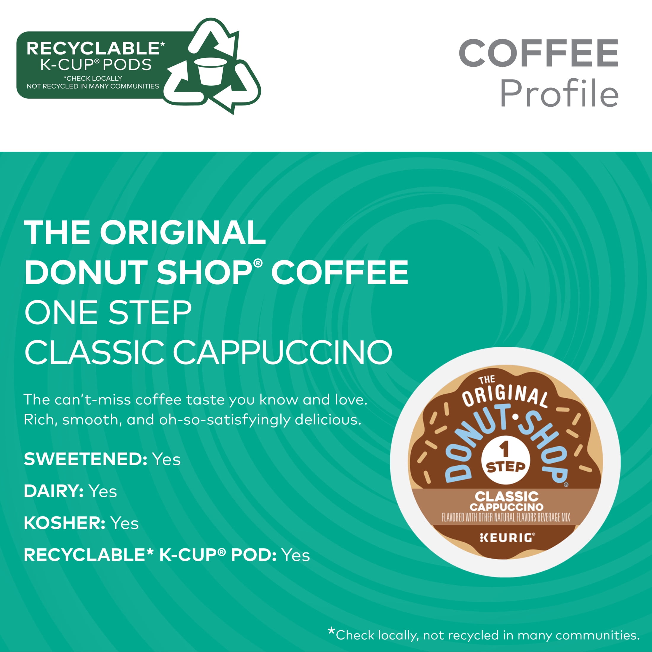 The Original Donut Shop, One Step Classic Cappuccino Flavored K-Cup Coffee Pods, 10 count