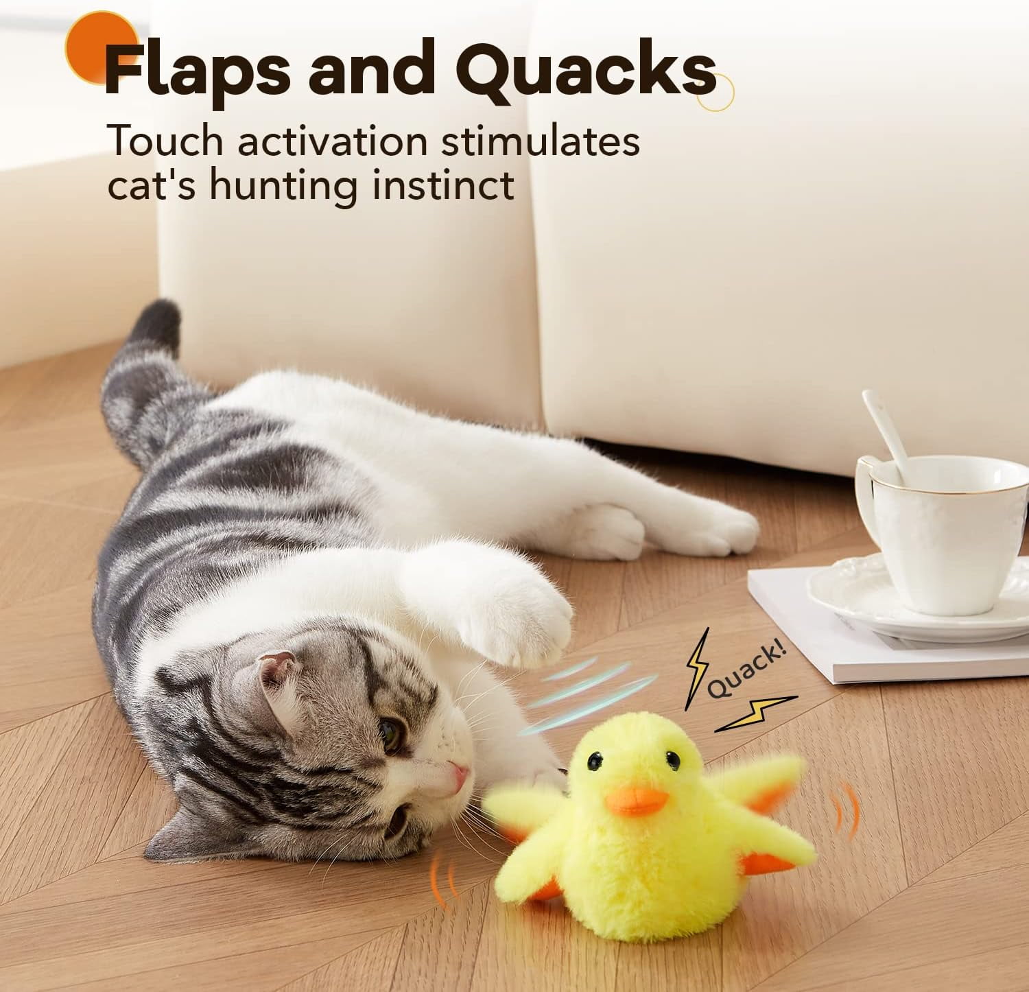 Cat Toy - Rechargeable Flapping Duck with Catnip, Touch-Activated Chirping Sound, Fluttering Wings Interactive Plush, Kitten Kicker Toy for All Breeds(1Pcs, B)