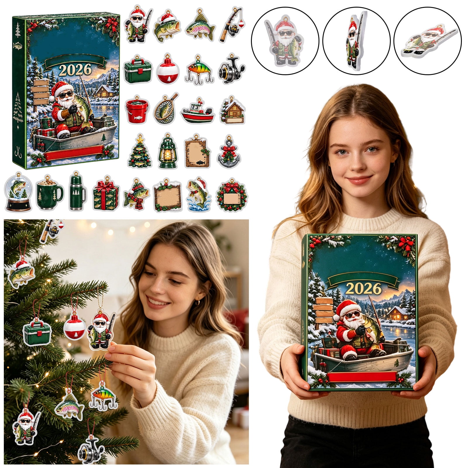 Kiddiway Advent Calendar for Adults – Fishing Christmas Countdown 2D Acrylic Airplane Box Mystery Box for Kids Girls Holiday Decor