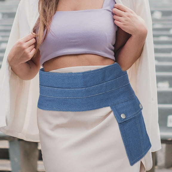 OFFIGAM Denim Corset Belt for Women, Wide Waist Fabric Belt with Pocket, Stylish and Functional Accessory for Formal and Casual Wear