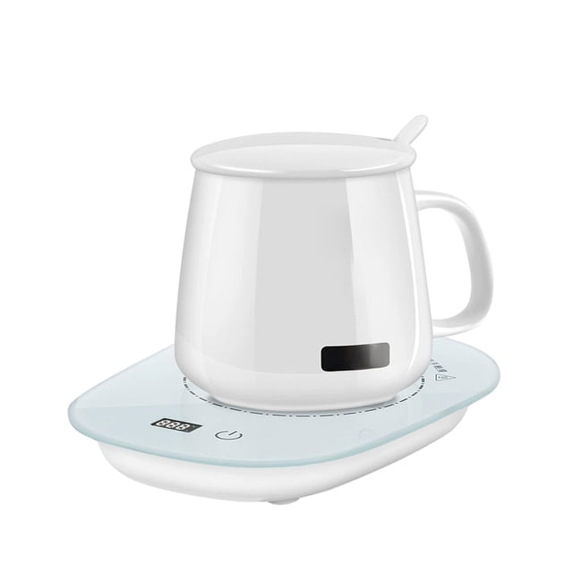 Btomtd Digital Display Constant Temperature Cup Warmer Office Glass Heating Home Ceramic Three Gears USB Cup Warmer Base Temperature Adjustable Set, White