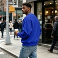 thumbnail image 4 of Delconic Men's Sweatshirts Soft Long Sleeve Crewneck Sweatshirt Midweight Fleece Sweat Shirt Breathable Pullover Sweater S-3XL Blue L, 4 of 6
