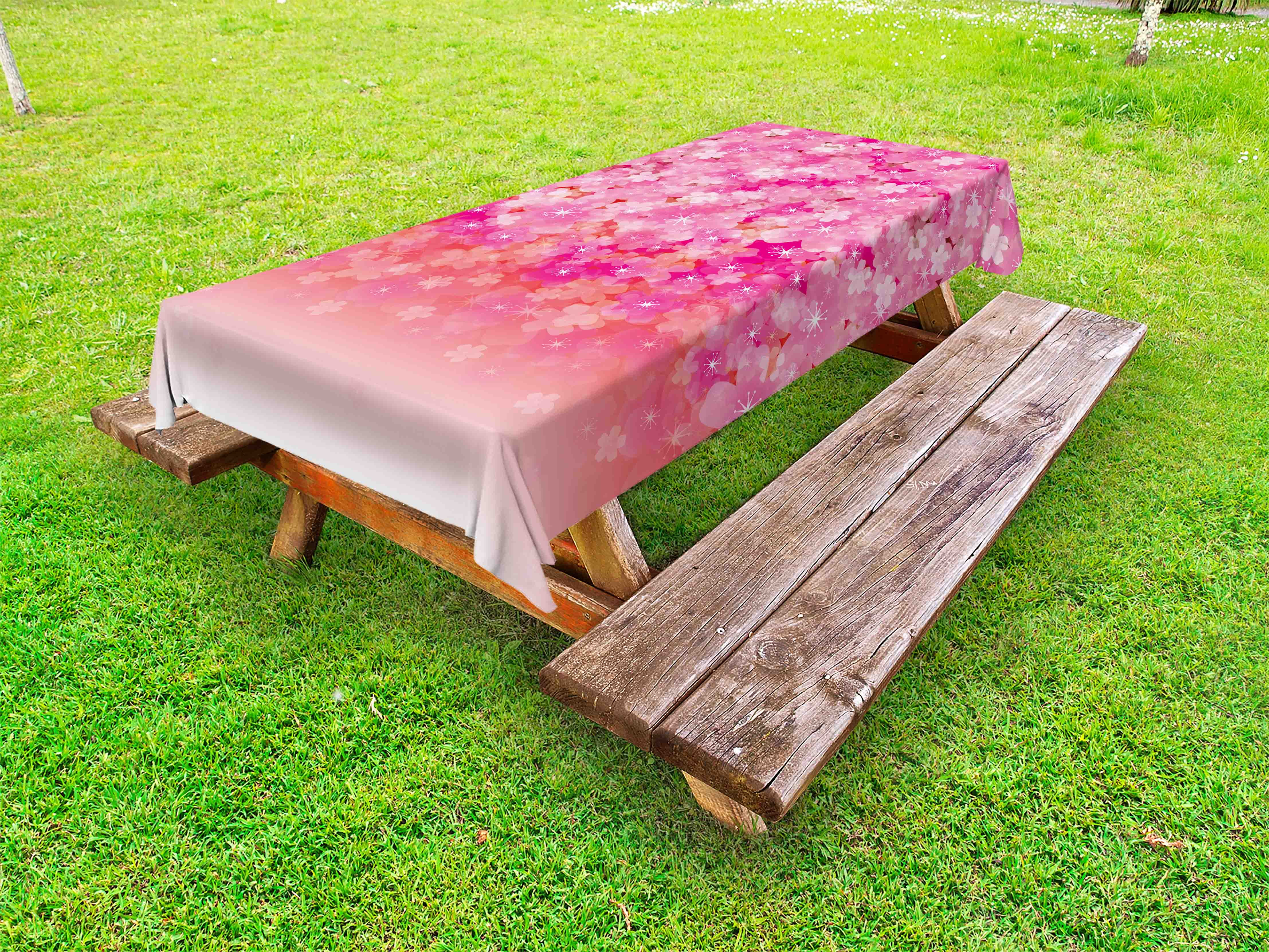Light Pink Outdoor Tablecloth, Cherry Blossom Tree Flowers in Vibrant Tones Spring Beauty
